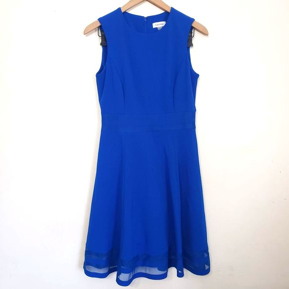 Calvin Klein Dresses & Skirts - Calvin Klein Royal Blue Mesh Detail Skater Dress 8